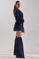 BUSINESS MEETING CHIC BLAZER DRESS AND LEG WARMER SET IN DENIM
