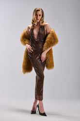 LENNON PRINTED MESH RHINESTONE MIDI DRESS