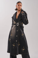 SPACE AND TIME STUDDED DENIM TRENCH