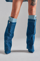 AZALEA WANG DOUBLE FLY DENIM CHUNKY BOOT