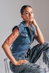 LILY DENIM BUTTON DOWN IN MEDIUM BLUE DENIM