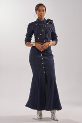 YOU GOT ME SPINNING DENIM MAXI SKIRT