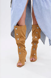 AZALEA WANG KAZUKI TAN SLOUCHY SUEDE OPEN TOE BOOT