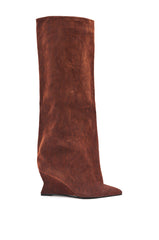 AZALEA WANG KENYA BURNT ORANGE VELVET KNEE HIGH WEDGE BOOT
