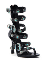 AZALEA WANG MACAW BLACK EMBELLISHED GLADIATOR STILETTO SANDAL