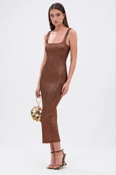 WHY NOT METALLIC MIDI DRESS IN BRONZE