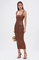WHY NOT METALLIC MIDI DRESS IN BRONZE