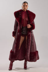 VIVIAN FUR TRIM TRENCH IN BURGUNDY