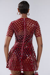 SHE'S DIFFERENT CUT OUT FAUX LEATHER MINI DRESS IN BURGUNDY