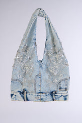 BLESSING IN DENIM EMBELLISHED SHOULDER BAG