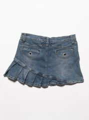 Vintage Vanilla Star Denim Pleated Mini Skirt