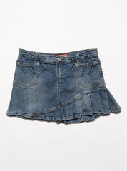 Vintage Vanilla Star Denim Pleated Mini Skirt