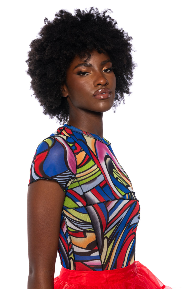 3 SWIRL MESH SHORT SLEEVE BODYSUIT