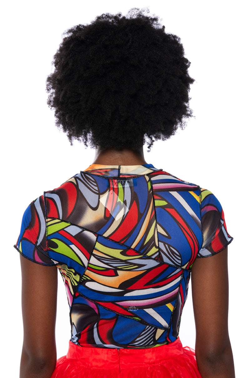 3 SWIRL MESH SHORT SLEEVE BODYSUIT