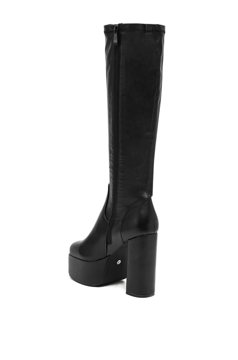 AZALEA WANG BOMBON BLACK STRETCH PU CHUNKY BOOT