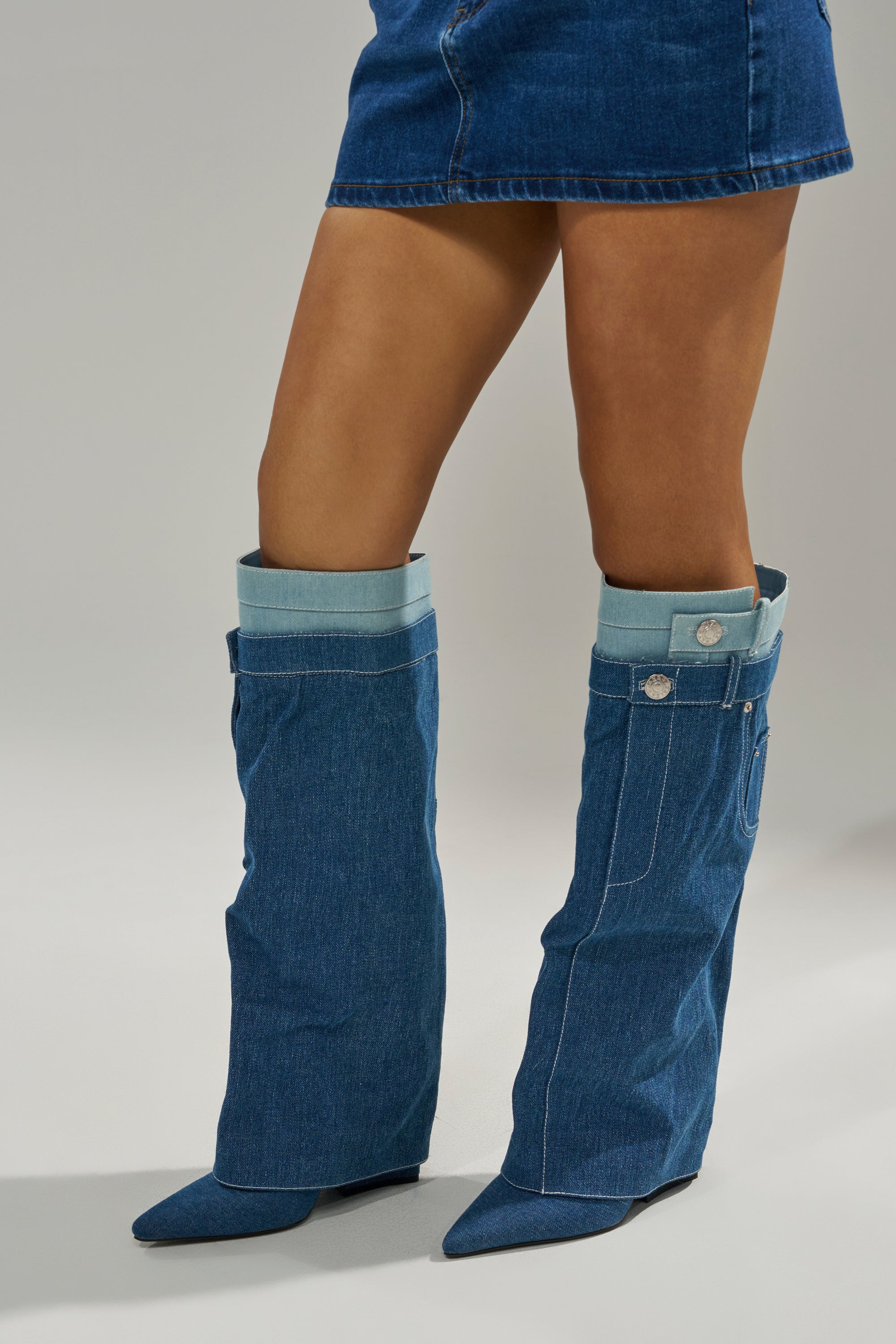 AZALEA WANG DOUBLE FLY DENIM CHUNKY BOOT