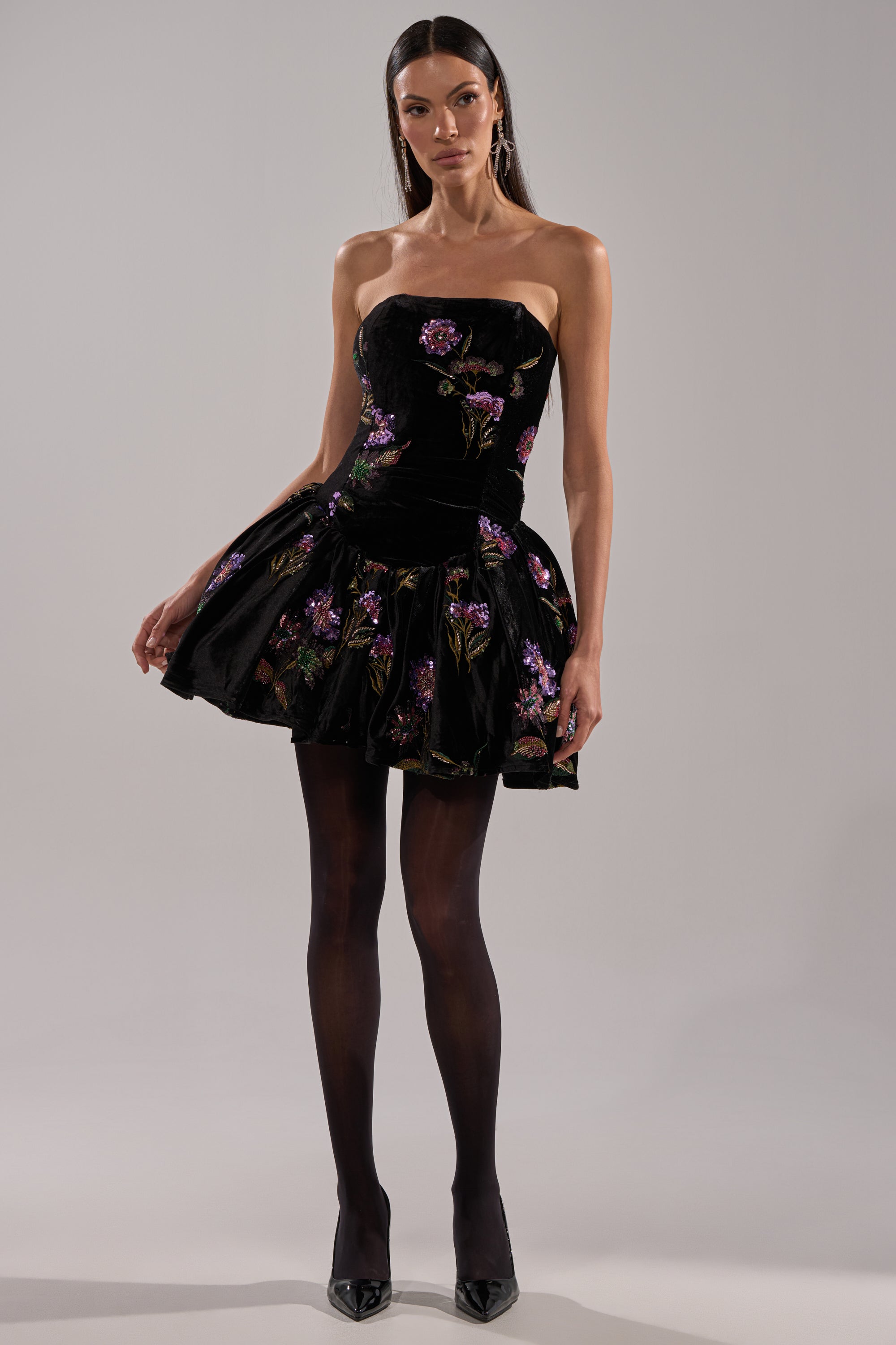 LATE NIGHT GARDEN PARTY VELVET MINI DRESS