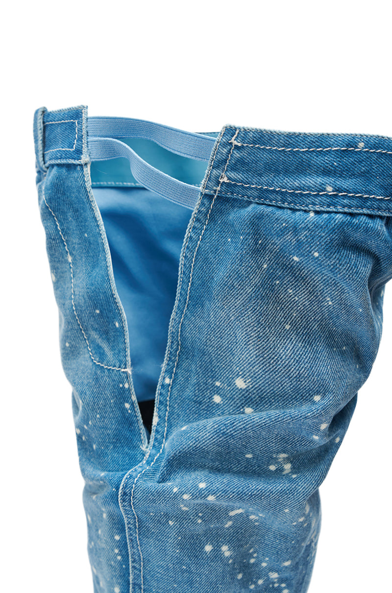 AZALEA WANG JEANNI DENIM SPLATTER PAINTED STILETTO BOOT