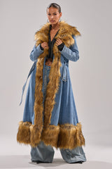VIVIAN FUR TRIM TRENCH IN DENIM
