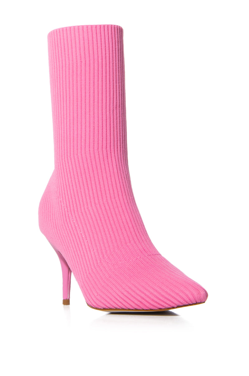 AZALEA WANG NICOLETTA PINK KITTEN HEEL SOCK BOOTIE